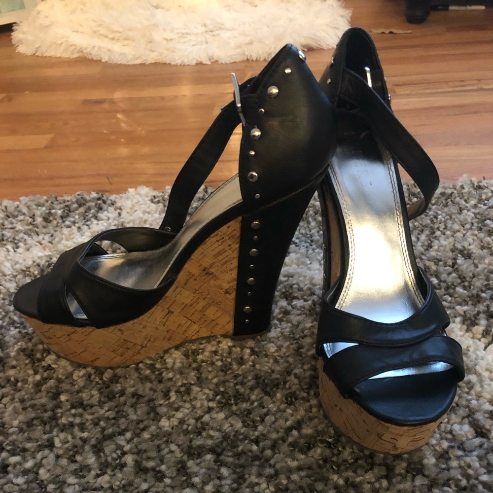 Black Studded Wedges